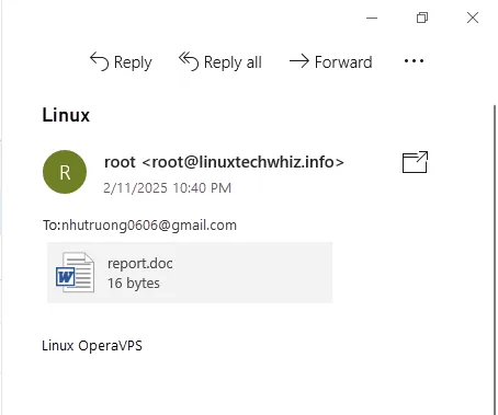 Mail đã được gửi có đính kèm file và nội dung