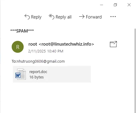 Mail đã được gửi đính kèm theo file