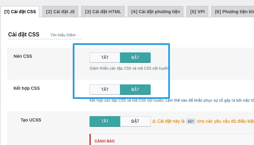 Bật nén CSS