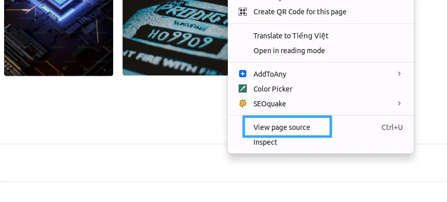 Chọn View page source