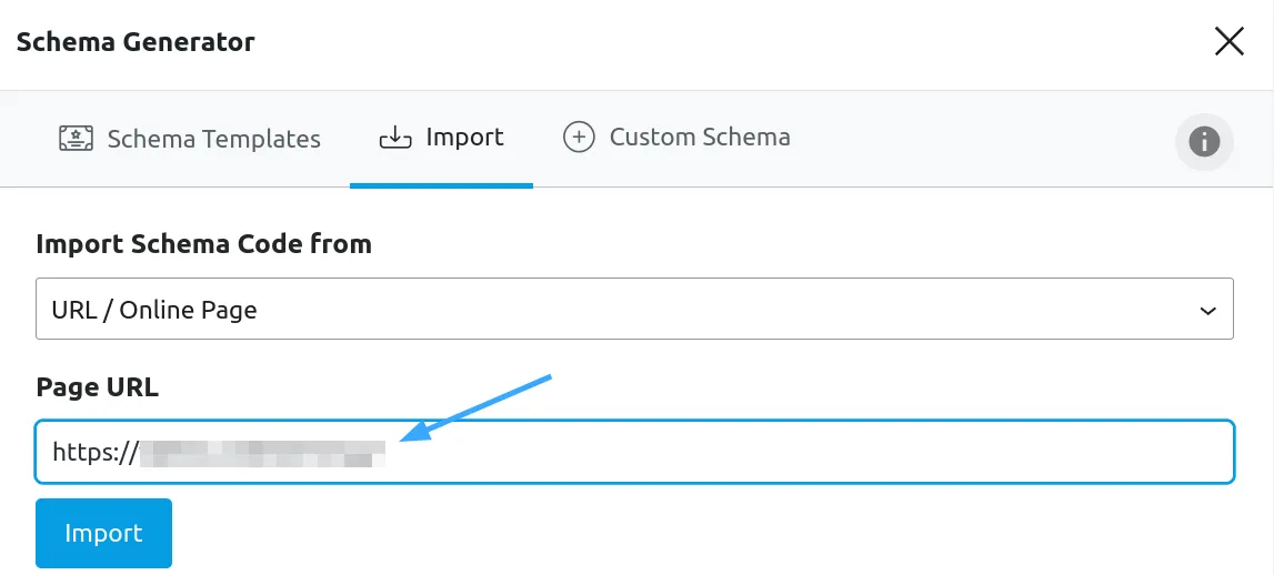 Nhập URL của trang muốn nhập schema