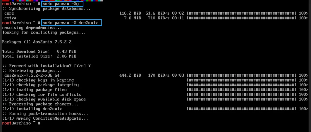 Cài đặt lệnh dos2unix trên Arch Linux
