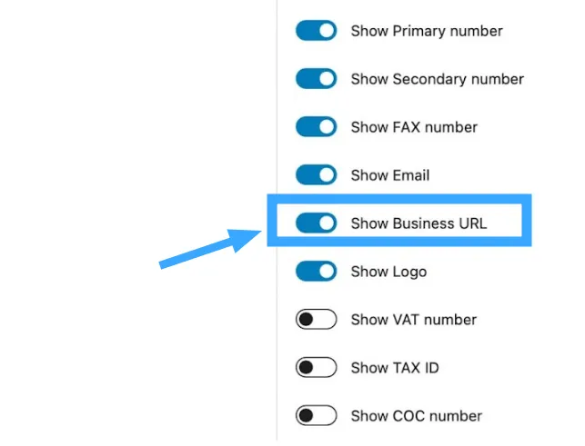 Hiển thị URL trang web doanh nghiệp