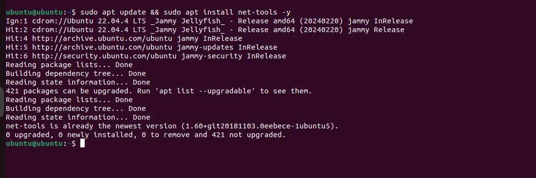 Cài đặt net-tools trên Ubuntu/Debian