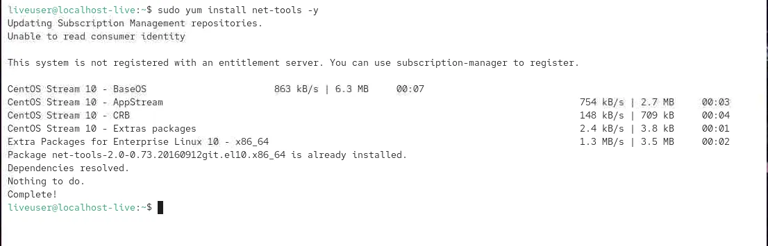 Cài đặt net-tools trên CentOS/RHEL