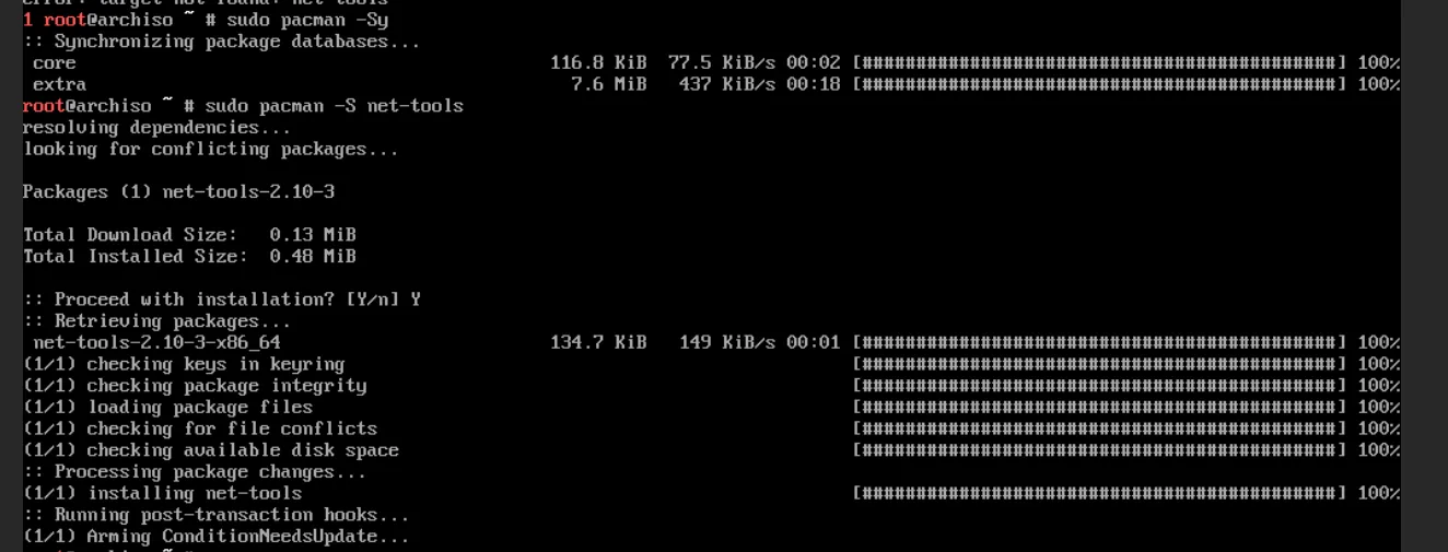 Cài đặt net-tools trên Arch Linux