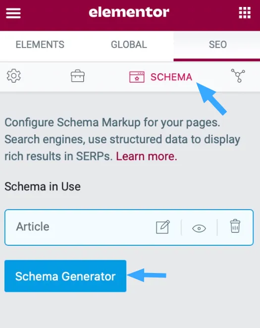 Truy cập vào Schema Generator