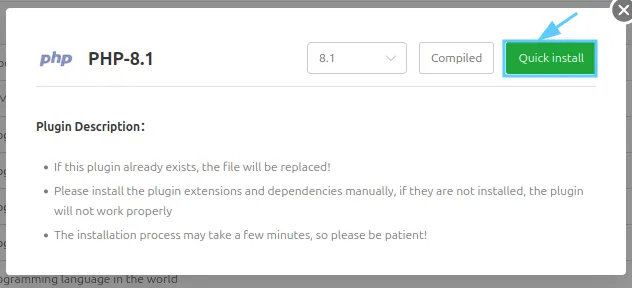 Nhấn Quick install