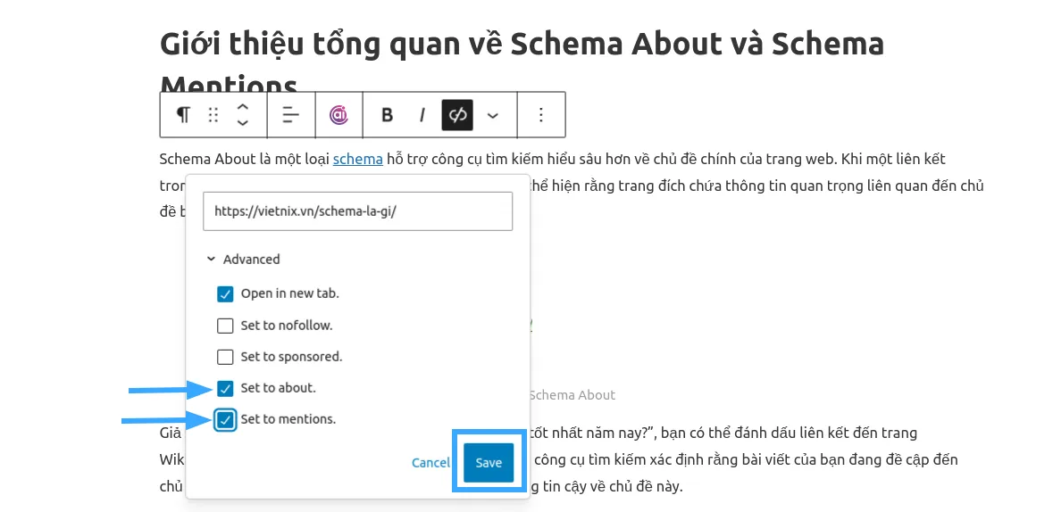 Bật tùy chọn About and Mentions