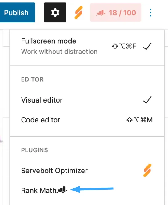 Mở Rank Math trong sidebar Gutenberg