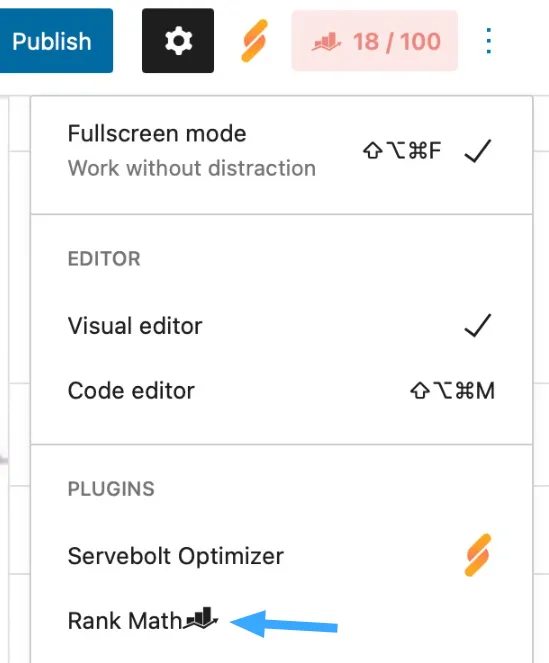 Mở Rank Math trong sidebar Gutenberg