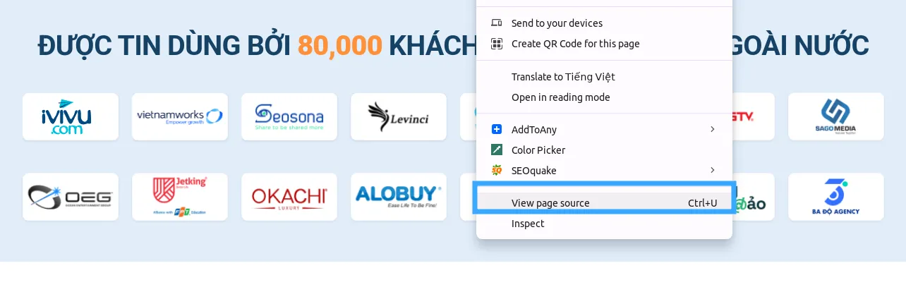 Chọn View page source