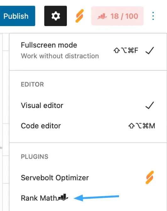Mở Rank Math trong sidebar Gutenberg