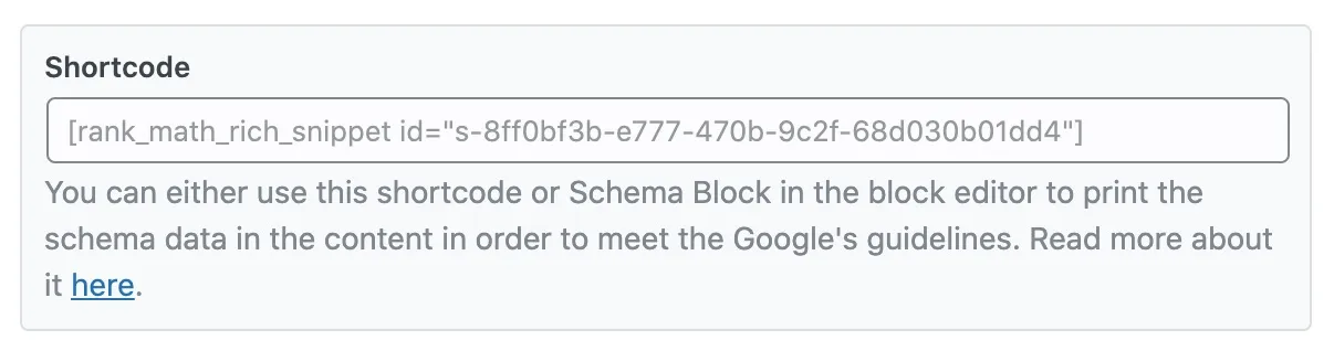 Sử dụng code từ trường Shortcode do Rank Math