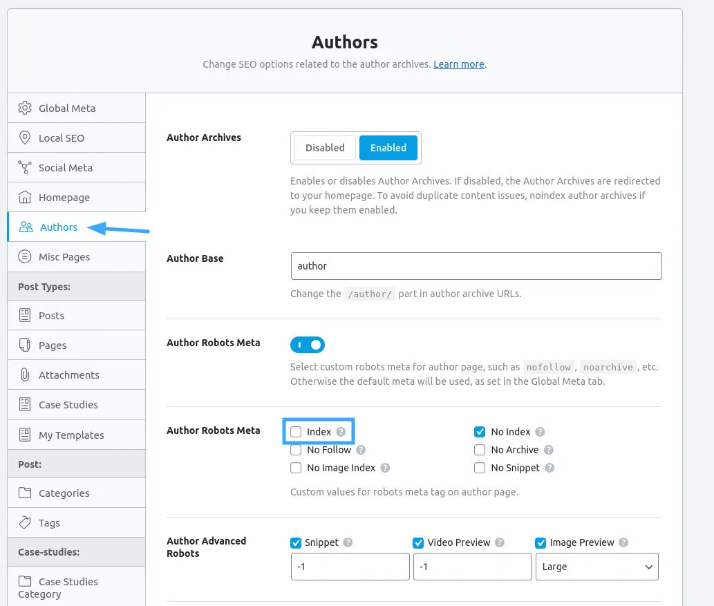 Tùy chỉnh Author Settings