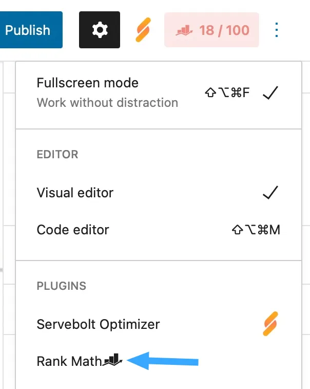 Mở Rank Math trong sidebar Gutenberg