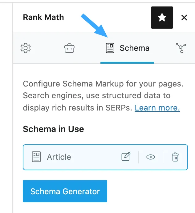 Điều hướng đến tab Schema của Rank Math