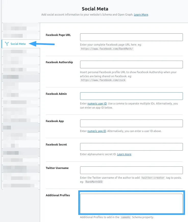 Cấu hình cài đặt Social Meta