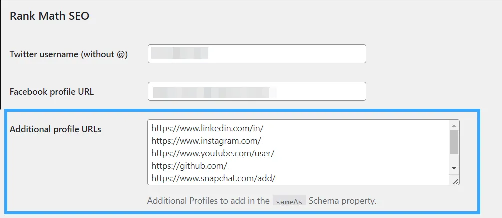 Cung cấp URL hồ sơ mạng xã hội