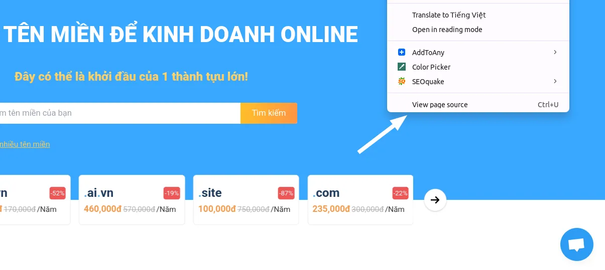 Chọn View page source