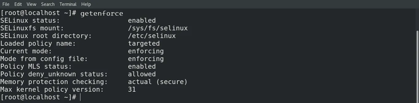 Lệnh getenforce