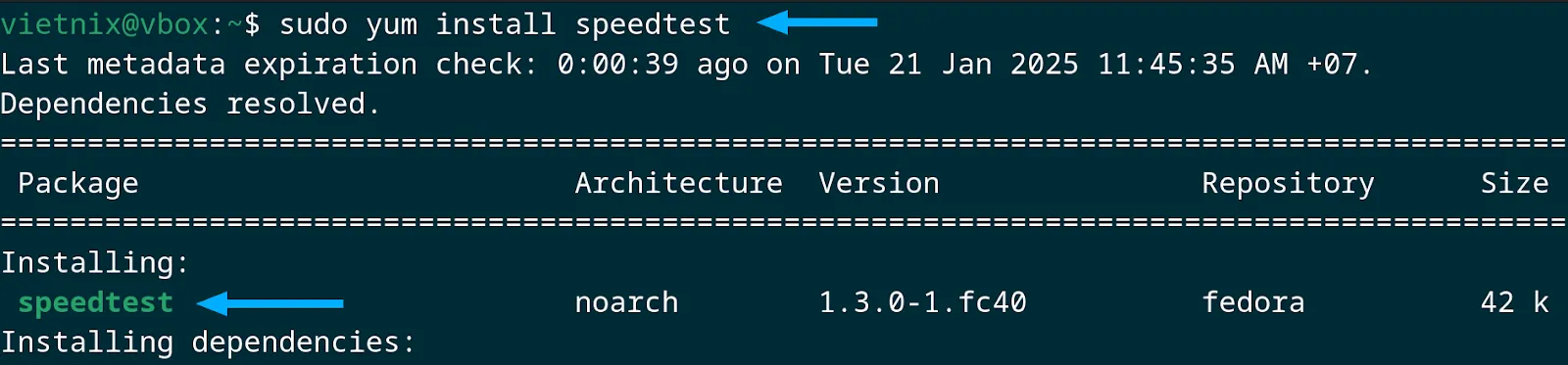 Cài đặt speedtest thành công