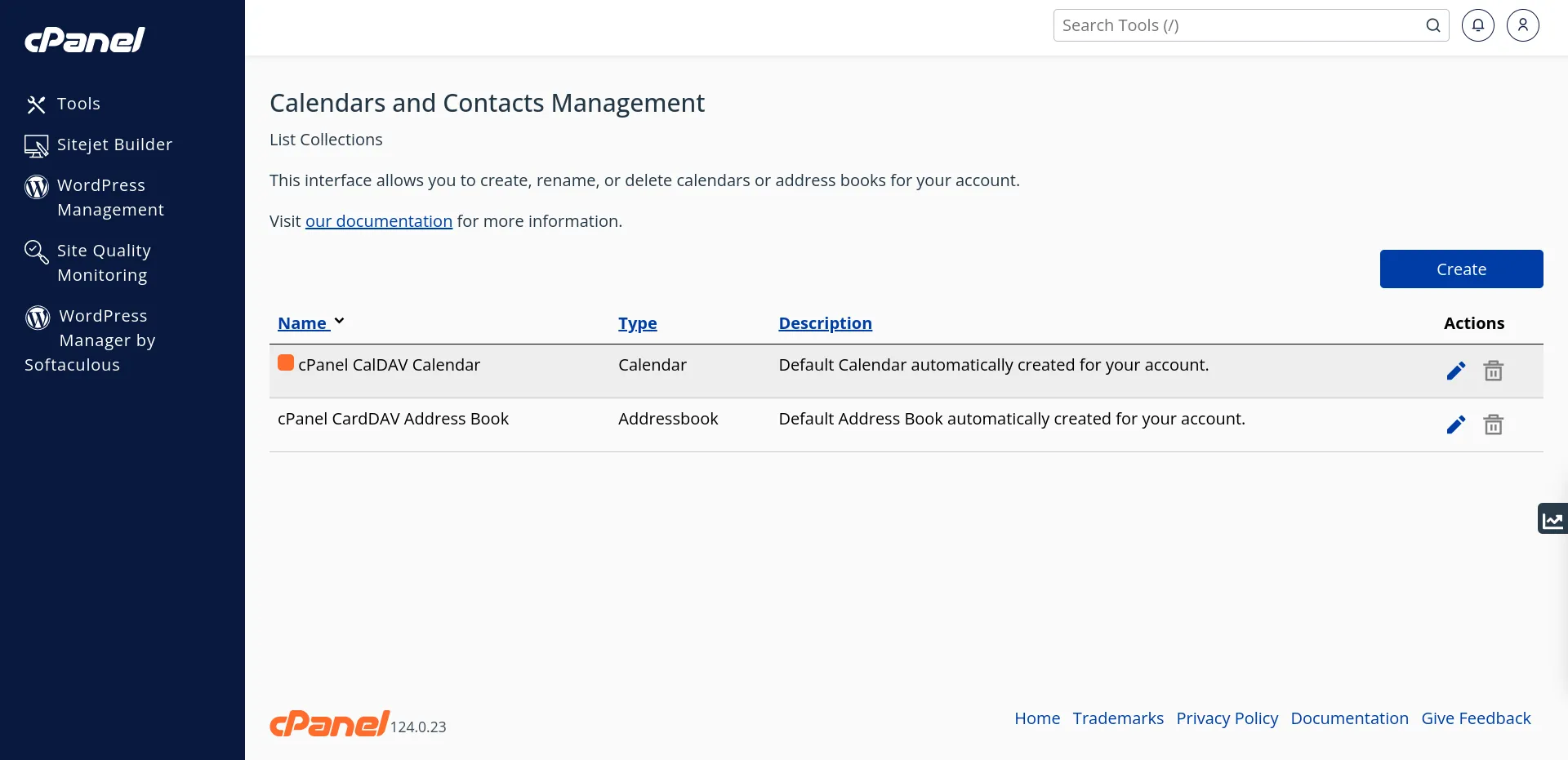 Giao diện Calendars and Contacts Management