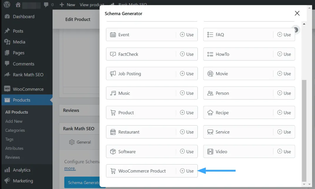 Chọn Schema WooCommerce Product