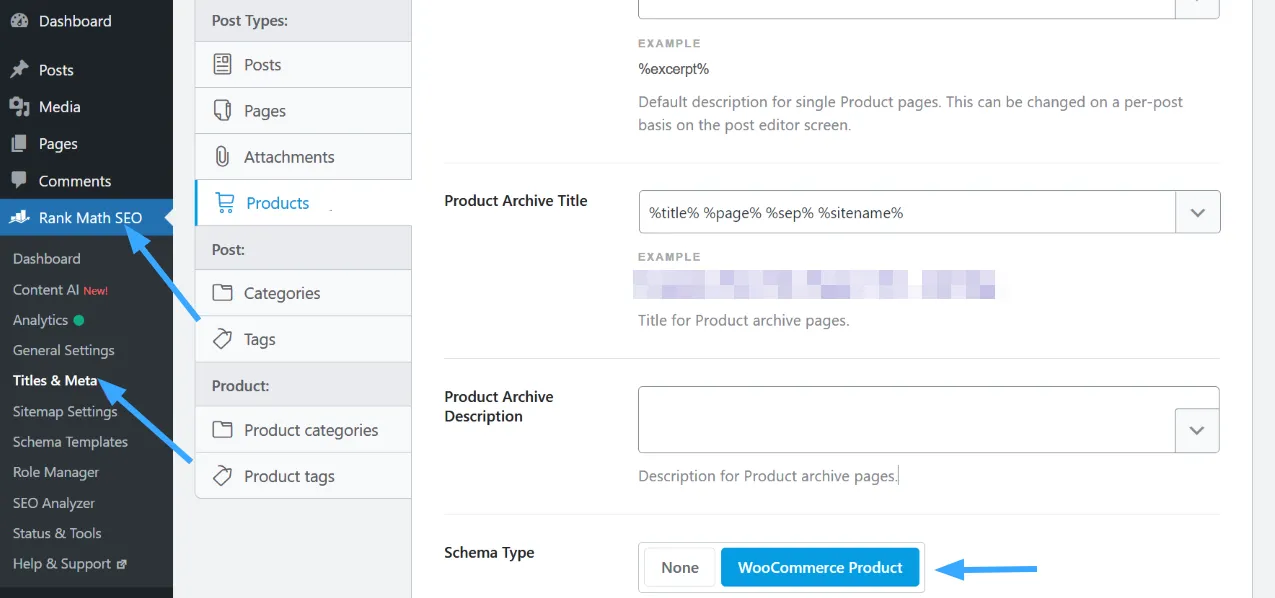 Đặt Schema Type thành WooCommerce Product