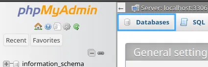 Chọn tab Databases