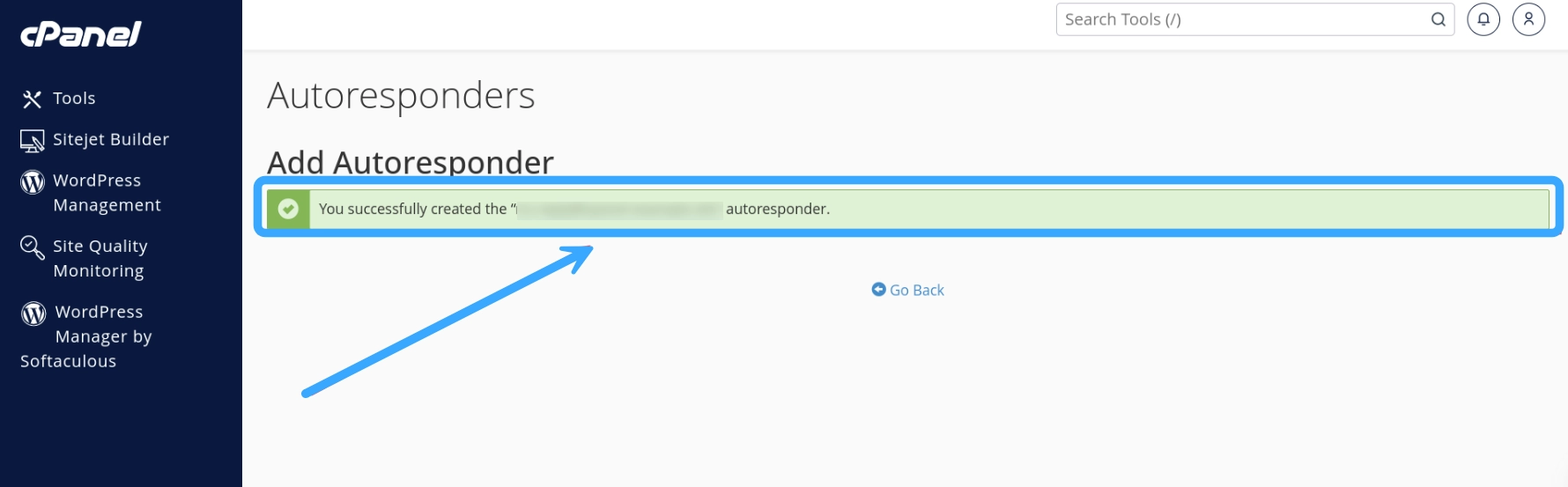 Thông báo thiết lập Autoresponders trên cPanel thành công