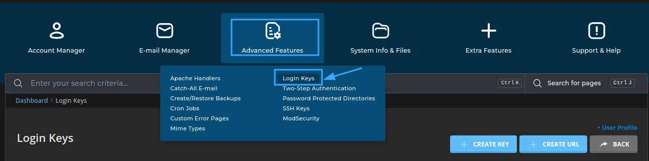 Hướng dẫn tạo Login Keys trên DirectAdmin nhanh chóng 12 bước 2 tạo Login Keys trên DirectAdmin