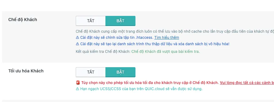 Bật Chế độ Khách và Tối ưu Khách