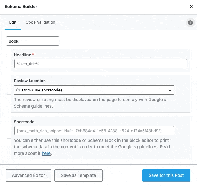 Các trường cần điền trong Schema Builder