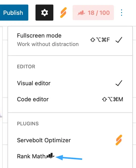 Mở Rank Math trong sidebar Gutenberg