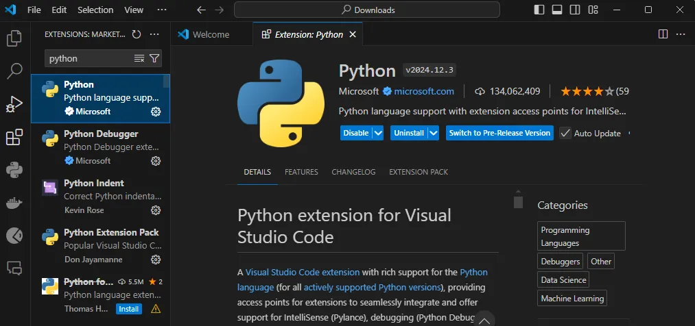 2. Cài đặt Python Extension