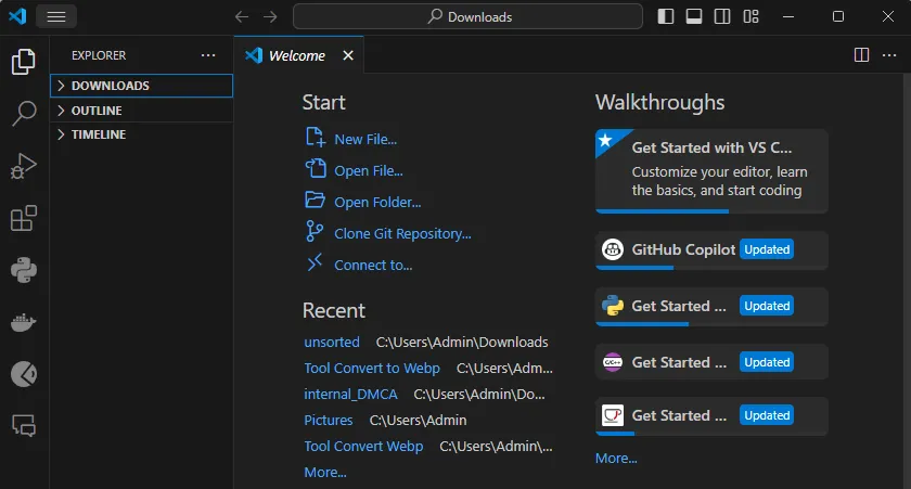 Cách 1: Khởi chạy VS Code từ menu Start (trên Windows)
