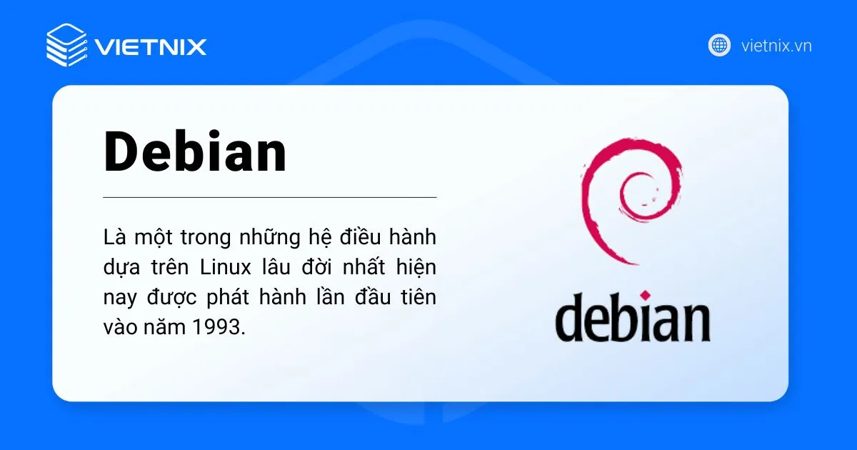 Debian là hệ điều hành dựa trên Linux được phát hành năm 1993