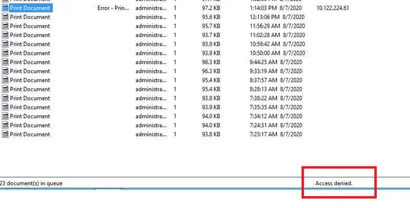 Lỗi “Access Denied” khi kết nối máy in qua Print server