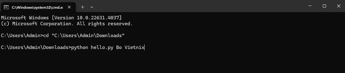 Sử dụng sys.argv để đọc tham số dòng lệnh
