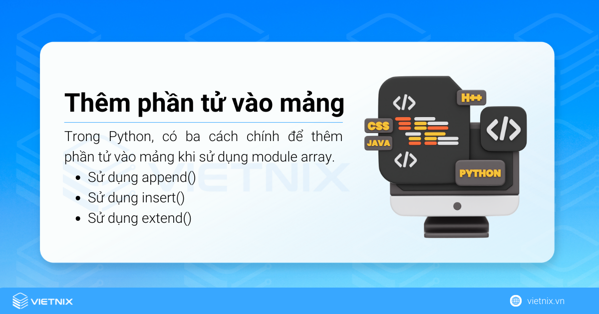 Cách thêm phần tử vào mảng trong Python