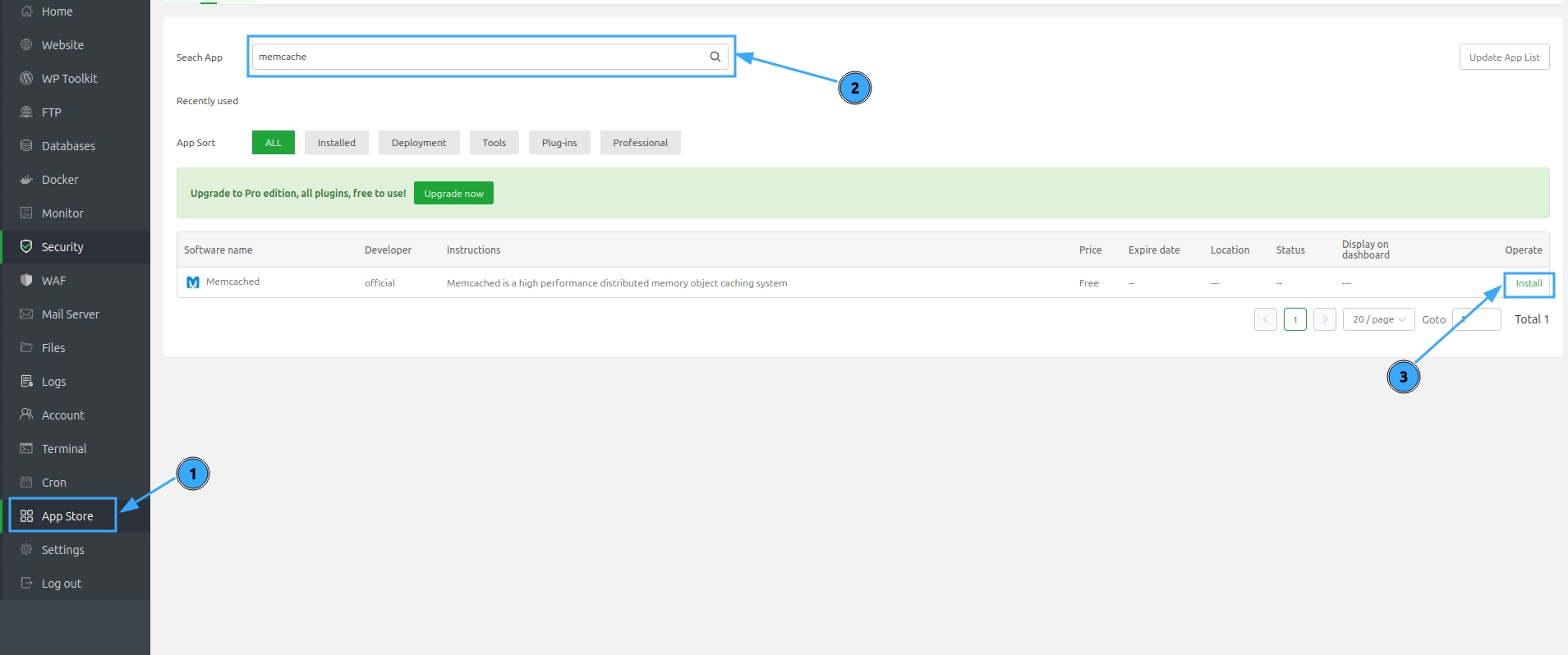 Cài đặt Memcached aaPanel