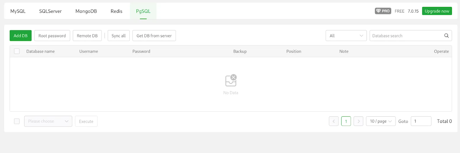 Giao diện PgSQL trên aaPanel