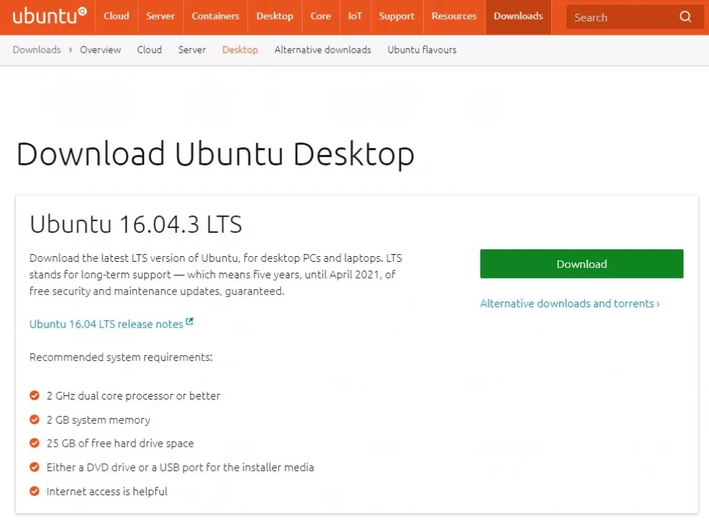Tải xuống Ubuntu từ website chính thức
