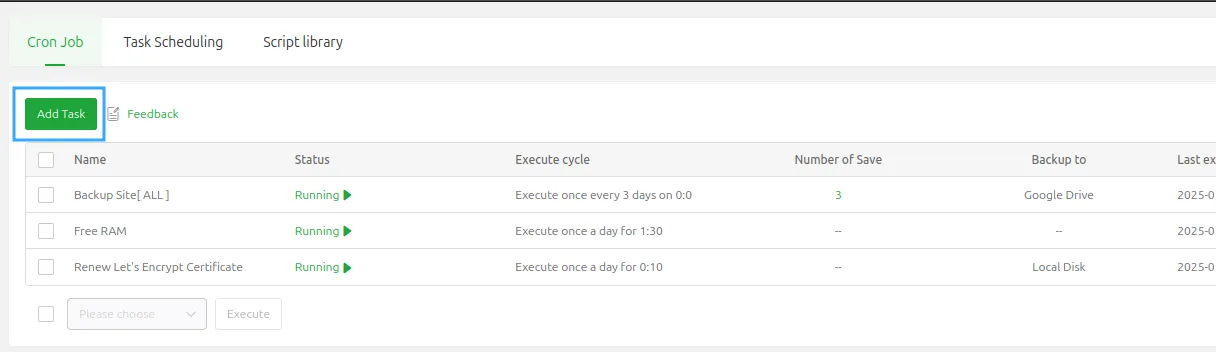 Tạo task backup database