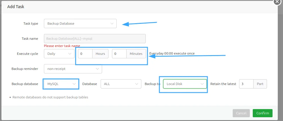 Đặt Cron tự động Backup MySQL trên aaPanel