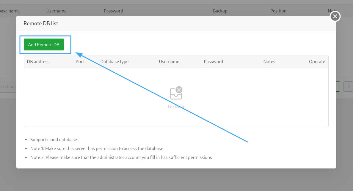 Chọn Add Remote DB
