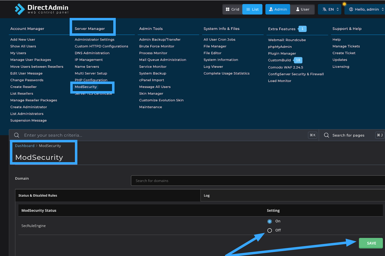 cách 1 xử lý lỗi Request body no files data length is larger trên DirectAdmin