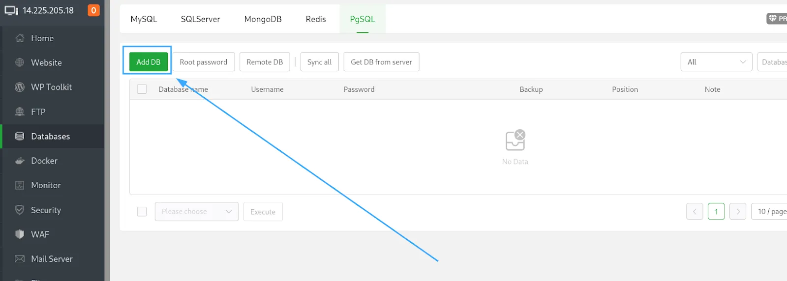 Chọn Add DB