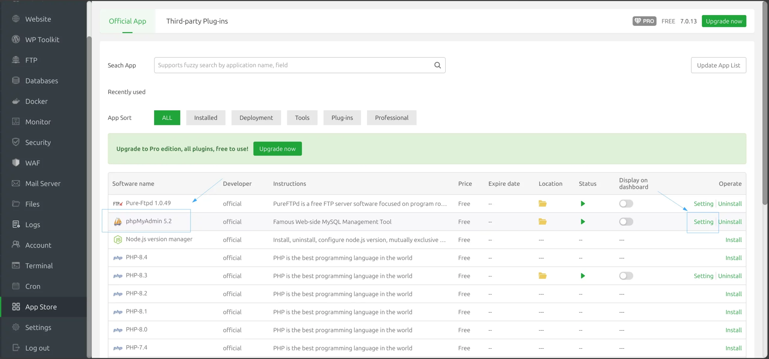 Chọn phpMyAdmin